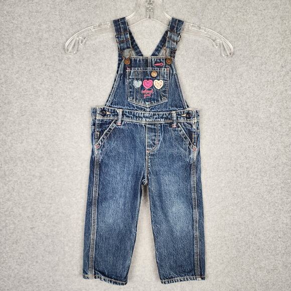Oshkosh Toddler Girl Denim Overalls 18 mos Snap Legs Adjustable Straps - Picture 1 of 9